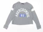 Abercrombie & Fitch Damen-T-Shirt grau Polyester kurz geschnitten Größe XS V-Ausschnitt