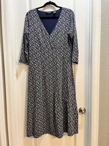 Eddie Bauer blau Blumen Faux Wickel 3/4 Ärmel Kleid Medium Achsel zu Achsel 20" - Bild 1 von 6
