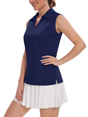 UPF 50+ Mujer Camisa Sin Mangas Botón Polo Golf Secado Rápido Deporte Camiseta sin Mangas Foto 1 de 4