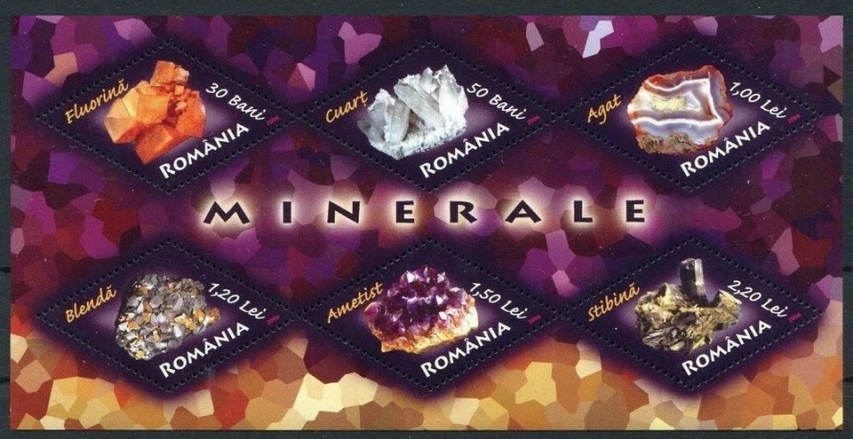 Romania 2006 MNH SS, Minerals, Odd Unusual Shape, Gems, Quartz, Ametiste - Image 1 of 1