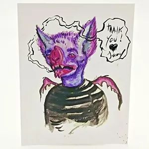 Jeremy Cross "Thank You 3 Jeremy (Bat)" original acrylic painting on paper 6x8" - Picture 1 of 1