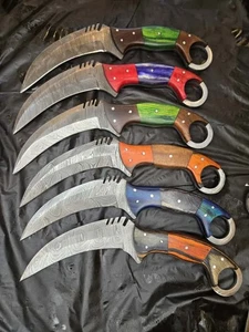 6 PCSC ustom Hand Forged Damascus Steel Hunting Karambit Knife W Sheath - Picture 1 of 7