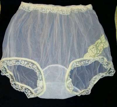 Bragas de abuela refuerzo de champiñón de nailon de gasa transparente amarillas vintage años 50 L usadas en excelente estado Foto 1 de 4