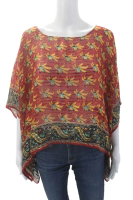 What Goes Around Comes Around 女式丝绸花卉垂褶上衣红色 M 码 — 第 1/4 张图片