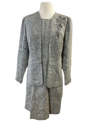 Coldwater Creek Women’s Dress Blazer Set Sz 8 Black White embroidered career - Imagem 1 de 4