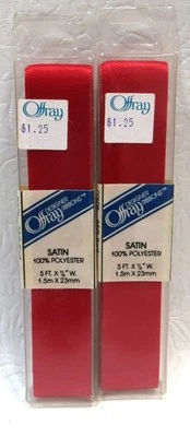 Vintage Offray Satin Ribbon Lot of 2 Red 7/8" New - Image 1 of 4