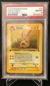 PSA 8 Raichu 14/62 Fossil 1st Edition Holo Rare Pokemon TCG - Picture 1 of 1