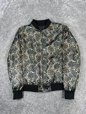 Zara Jacket Womens Xl Black Brown Yellow Satin Full Zip Bomber - Image 1 of 4