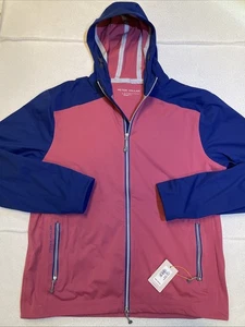 Peter Millar Hyperlight Link Golf Jacket Mens Size L Cape Red Navy Zip Hooded - Picture 1 of 15