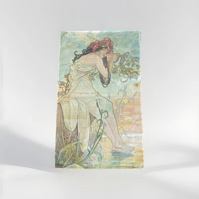 Antique Lithograph On Canvas Alphonse Mucha Four Seasons Autumn 35 X 21.5” - Image 1 of 4