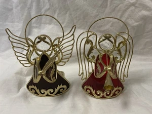 2 Buntglas Engel Kerzenhalter spielen Harfe & Horn Made in Philippines - Bild 1 von 4