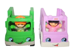 Fisher Price Little People Purple Ice Cream Truck & Green Recycle Truck Figures - Picture 1 of 8