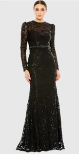 Neu Mac Duggal schwarz verziert hochgeschlossen Langarm Kleid Gr. 20 $ 698 - Bild 1 von 9