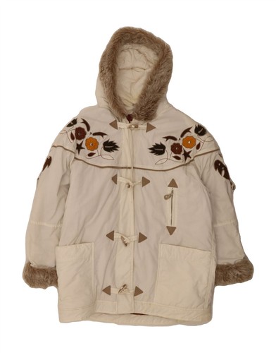 OFF WHITE Cappotto a vento donna con cappuccio NO PROBLEM UK 18 XL bianco sporco floreale DQ28