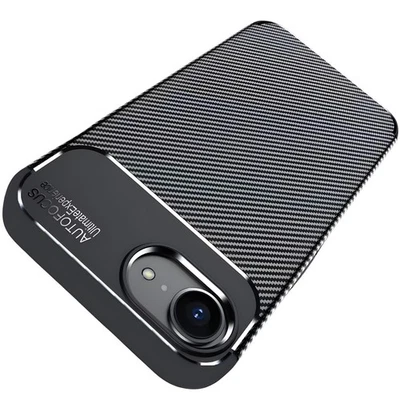 AVANA Custodia protettiva iPhone 16e silicone TPU slim case bumper nera effetto carbonio