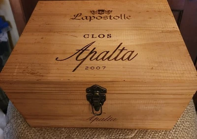 Clos Apalta 07 Wooden Wine Crate Box 6 Bottle Case w/ Blue Velvet Liner & Cradle - Image 1 of 4