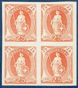 [mag753]Switzerland 1882 Trial Proof Stehende Helvetia 25c Block of 4 MNG Orange - Picture 1 of 2