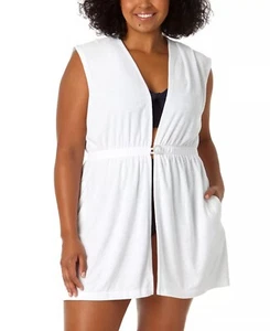 Anne Cole Pleated Terry Robe White Swim  Cuver Up Size Xsmall - Picture 1 of 13