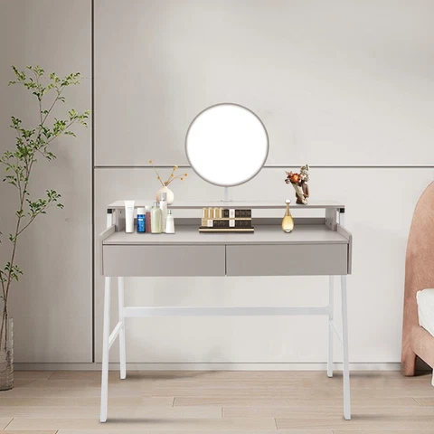Makeup Vanity Table Set with Led Lighted Mirror & 2 Drawers White 100*40*126cm Cover