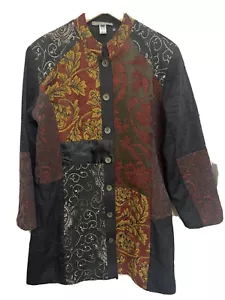 Kate & Mallory Women's Coat XL Patch Multicolor Black Button Down Jacket New - Picture 1 of 5