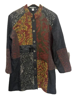 Casaco feminino Kate & Mallory XL patch multicolorido preto com botões novo - Imagem 1 de 4