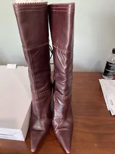 Christian Louboutin Burgundy Leather Boots, Size 37 With Box - Picture 1 of 21