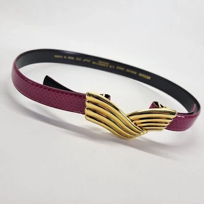 Liz Claiborne Hip Belt 30 32 M Snake Skin Gold Tone Buckle 2551 Magenta Vtg - Image 1 of 4