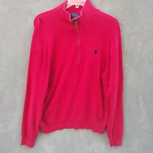 Polo Ralph Lauren Mens Size M Red Sweater 1/4 Zip Up Long Sleeve Pima Cotton - Picture 1 of 16