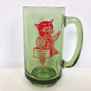 Vintage 1972 York Co Quality Pork PIG in A Suit Green Glass York Pennsylvania - Picture 1 of 2