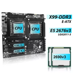Dual X99 Motherboard LGA 2011-3 8*DDR3 NVME NGFF RAM M.2 +2* Xeon 2676 V3 CPU - Picture 1 of 17
