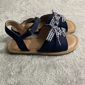 Old Navy Sandals Girls Toddler 10 Navy Blue Gingham Plaid Laced Bow Ankle Strap - Picture 1 of 13