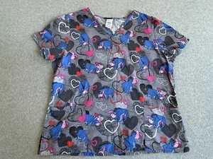 Disney Scrub Top Womens XL Winnie the Pooh Eeyore Medical Nurse Pockets Shirt - Picture 1 of 7