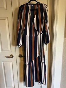 Bar 111 Women’s Dress, Navy Rust Stripe Maxi Wrap. Large. Smoke Free Home. - Picture 1 of 8