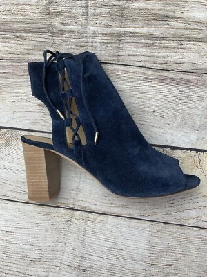 Sandalias Vaneli Talla 10 Mujer Azul Gamuza Punta abierta Cordones Gruesos Tacones de Madera Foto 1 de 4