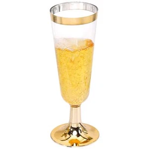 Gold Champagne Flutes 50 Pack 5 Oz Disposable Champagne Glasses 2piece Plastic T - Picture 1 of 7