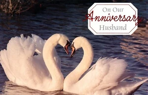 Romantic ANNIVERSARY Card FOR HUSBAND, Swan Heart — Premium Greetings + Envelope - Picture 1 of 4