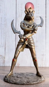 Clásica diosa egipcia Sekhmet Ra con disco solar y estatua de Uraeus 11"H - Imagen 1 de 11