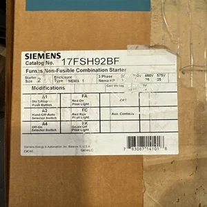 SIEMENS NON-FUSIBLE COMBINATION STARTER 17FSH92BF-NEW - Picture 1 of 6