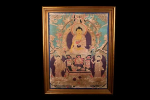 Ein großes, antikes Thangka, Buddha Shakyamuni, Seide bestickt, Tibet, 19. Jh. - Bild 1 von 15