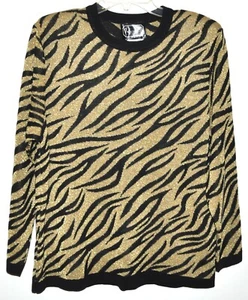 Suéter vintage Rochelle California dorado brillante estampado cebra para mujer mediano Usado en excelente estado - Imagen 1 de 3