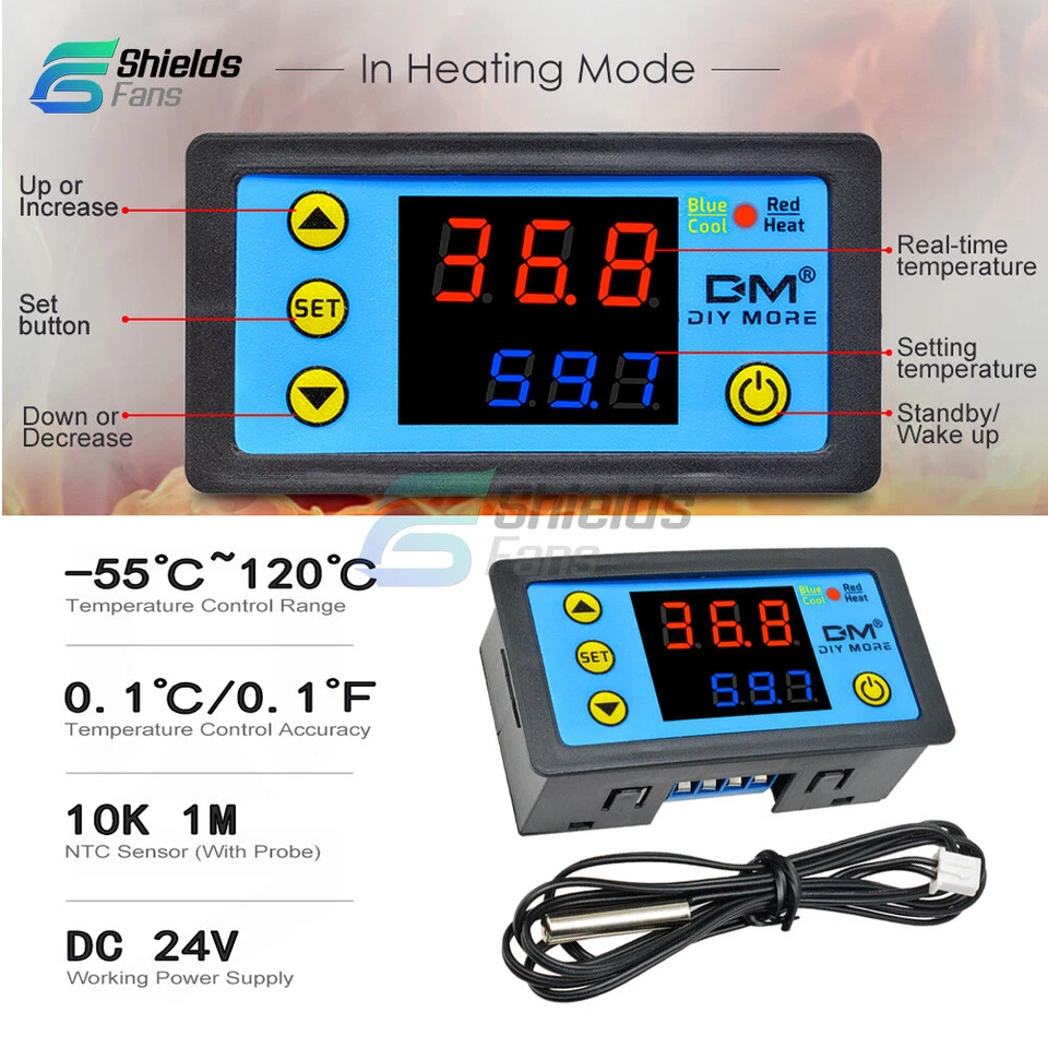 Digital DC 12V/24V W3231 Dual Thermostat Temperature Controller NTC AC 110-220V - Image 1 of 4