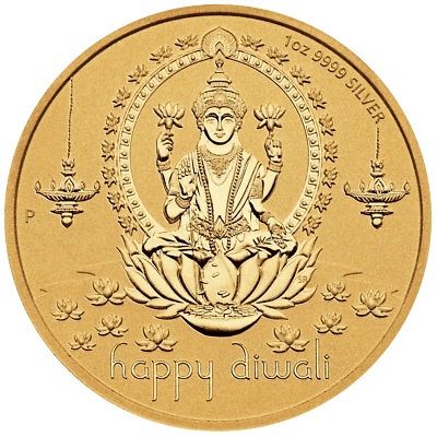 2022 Diwali Festival 1oz .9999 Silver MEDALLION Gilt Gilded by 24k gold - Image 1 of 4