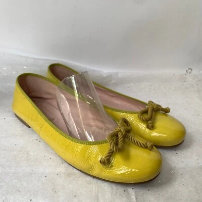 Pretty Ballerinas Yellow Patent Yellow Bow Ballerina Flats Sz 42 Rosario Classic - Image 1 of 4