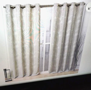 Nicole Miller Turion Floral Darkening Blackout Grommet Top Curtains Linen 52x96 - Picture 1 of 7