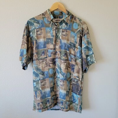 Vtg CAMPIA MODA Abstract Print Shirt Size S Button Down 90s Hawaiian Earth Tones - Image 1 of 4
