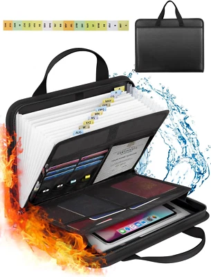 Carpeta organizadora de documentos ignífuga - 13 bolsillos, cremallera, etiquetas, viajes de oficina Foto 1 de 4