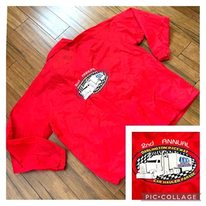 Vtg 80's Red Darlington Raceway Car Hauler Parade Cardinal Snap Nylon Jacket XL - Picture 1 of 12