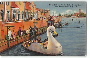 Postal de lino Swan Ride on Wesley Lake, Ocean Grove & Asbury Park, Nueva Jersey - 1940 - Imagen 1 de 2