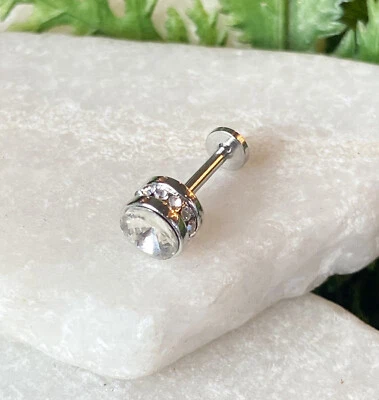 1 pieza Cilindro de gema lateral pavimentado cistal 16 g Labret roscado interno hélice tragus Foto 1 de 4