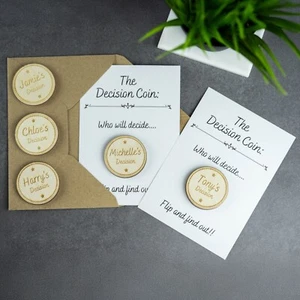 Personalised Wooden Custom Couples Decision Coin Boyfriend Or Girlfriend Gift - Picture 1 of 10